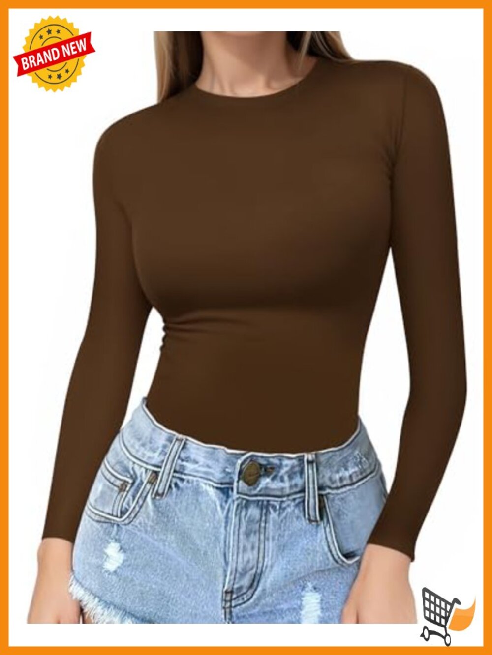 MANGOPOP Long Sleeve Crew Neck Fitted T-Shirt Basic Tee Top Seamless